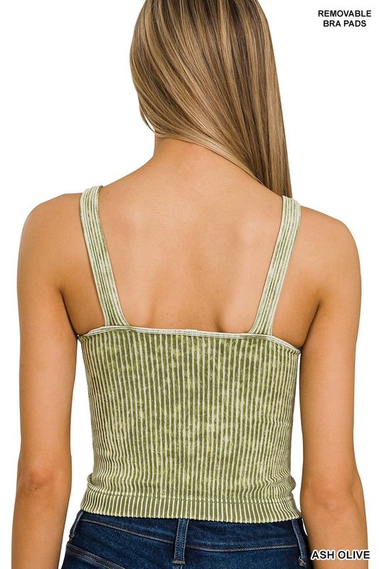 Ash Olive Square Neck Padded Cropped Tank S/M & L/XL