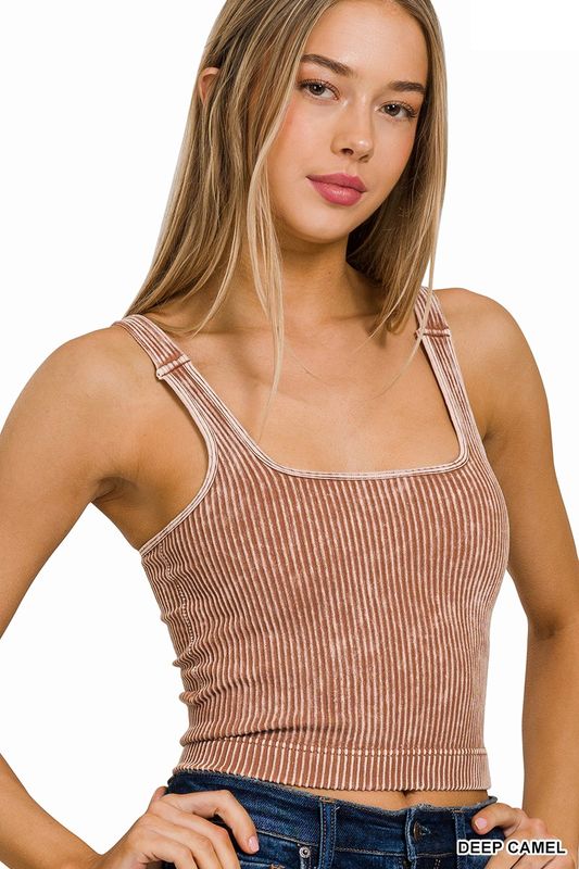 Deep Camel Square Neck Padded Cropped Tank S/M & L/XL