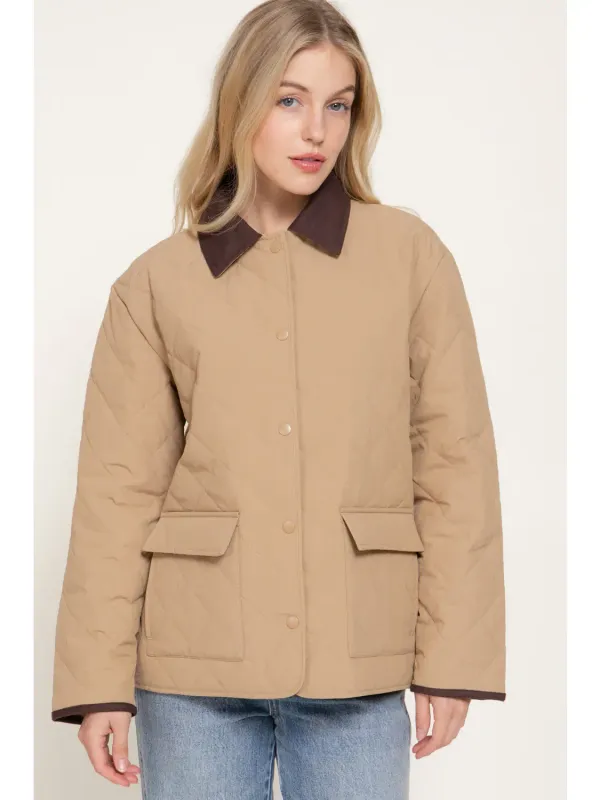 Khaki Quilted Puffer Barn Coat