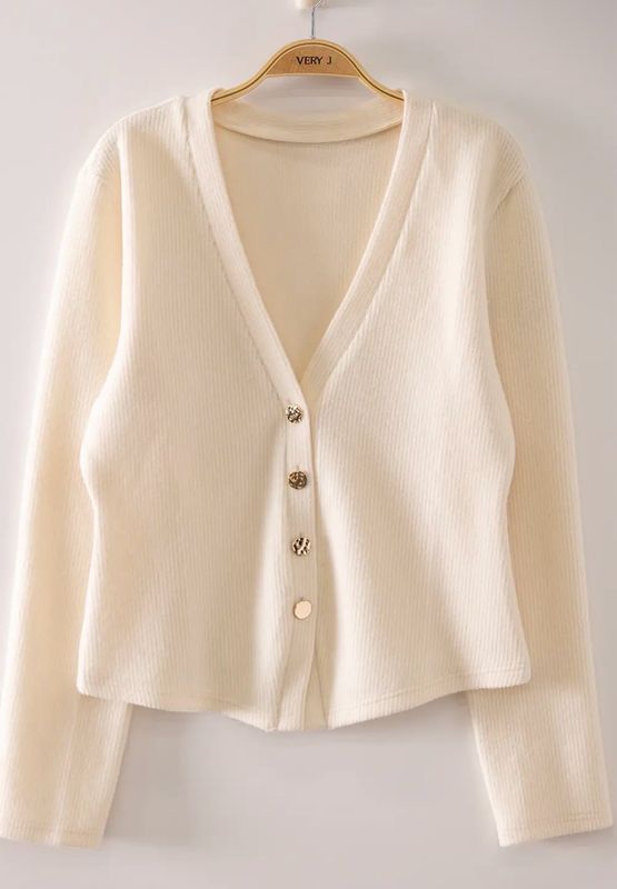 Classy Cream V Neck Cardigan Classy Cream V Neck Cardigan