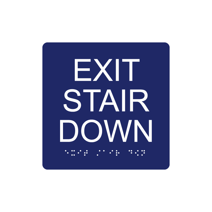 6&quot;x 6&quot; Exit Stair Down Sign w/ Braille, Background Color: National Blue, Corners: 1/4&quot; Radius Corners