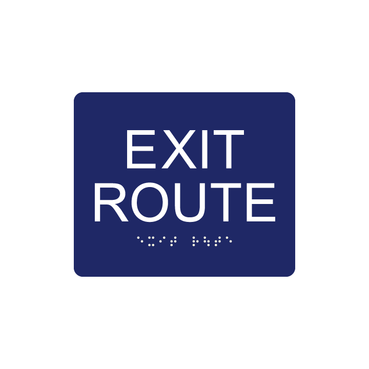 6&quot;x 5&quot; Exit Route Sign w/ Braille, Background Color: National Blue, Corners: 1/4&quot; Radius Corners