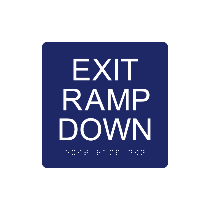 6&quot;x 6&quot; Exit Ramp Down Sign w/ Braille, Background Color: National Blue, Corners: 1/4&quot; Radius Corners