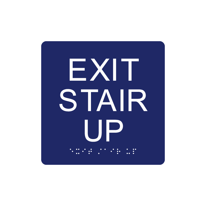 6&quot;x 6&quot; Exit Stair Up Sign w/ Braille, Background Color: National Blue, Corners: 1/4&quot; Radius Corners