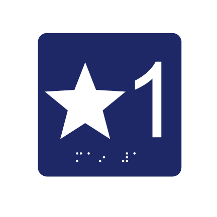 4&quot;x 4&quot; First Floor ID w/ Braille, Background Color: National Blue, Corners: 1/4&quot; Radius Corners