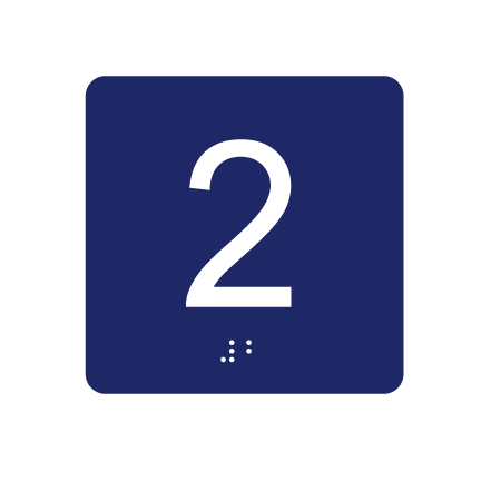 4&quot;x 4&quot; Second Floor ID w/ Braille, Background Color: National Blue, Corners: 1/4&quot; Radius Corners