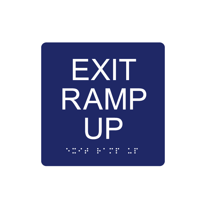 6&quot;x 6&quot; Exit Ramp Up Sign w/ Braille, Background Color: National Blue, Corners: 1/4&quot; Radius Corners