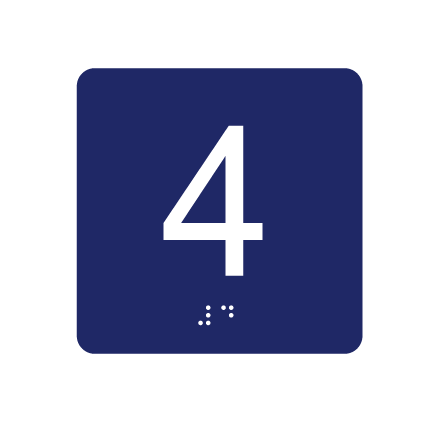 4&quot;x 4&quot; Fourth Floor ID w/ Braille, Background Color: National Blue, Corners: 1/4&quot; Radius Corners