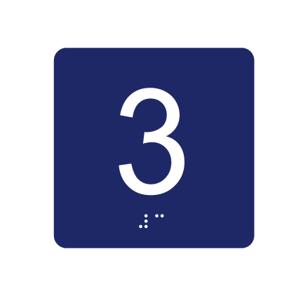 4"x 4" Third Floor ID w/ Braille, Background Color: National Blue, Corners: 1/4" Radius Corners