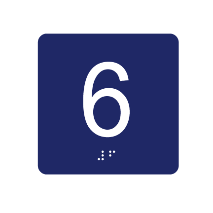 4&quot;x 4&quot; Sixth Floor ID w/ Braille, Background Color: National Blue, Corners: 1/4&quot; Radius Corners