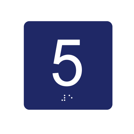 4&quot;x 4&quot; Fifth Floor ID w/ Braille, Background Color: National Blue, Corners: 1/4&quot; Radius Corners