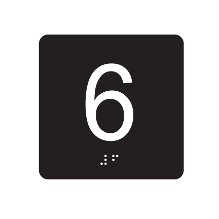4&quot;x 4&quot; Sixth Floor Elevator ID w/ Braille (Set of Two), Corners: 1/4&quot; Radius Corners