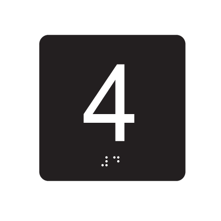 4&quot;x 4&quot; Fourth Floor Elevator ID w/ Braille (Set of Two), Corners: 1/4&quot; Radius Corners