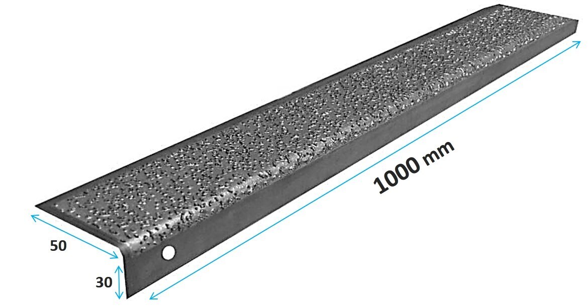 Nez de marche inox 304L GRANUL ERP, Matières - Finitions: Inox 304L BRUT, Dimensions: 1000 x 50 x 30 mm