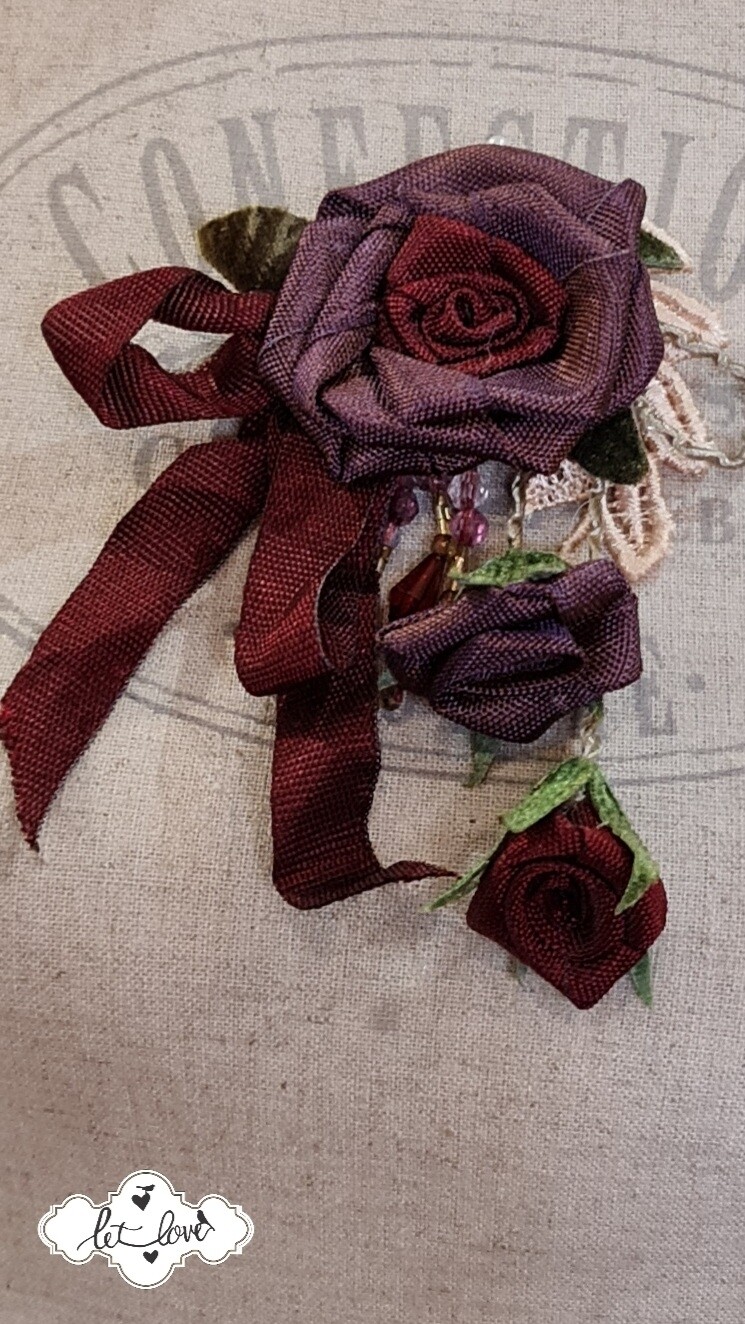 Brooch Ribbon Roses