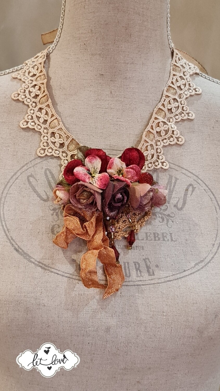 Vintage Lace & Rose Neckpiece/Brooch