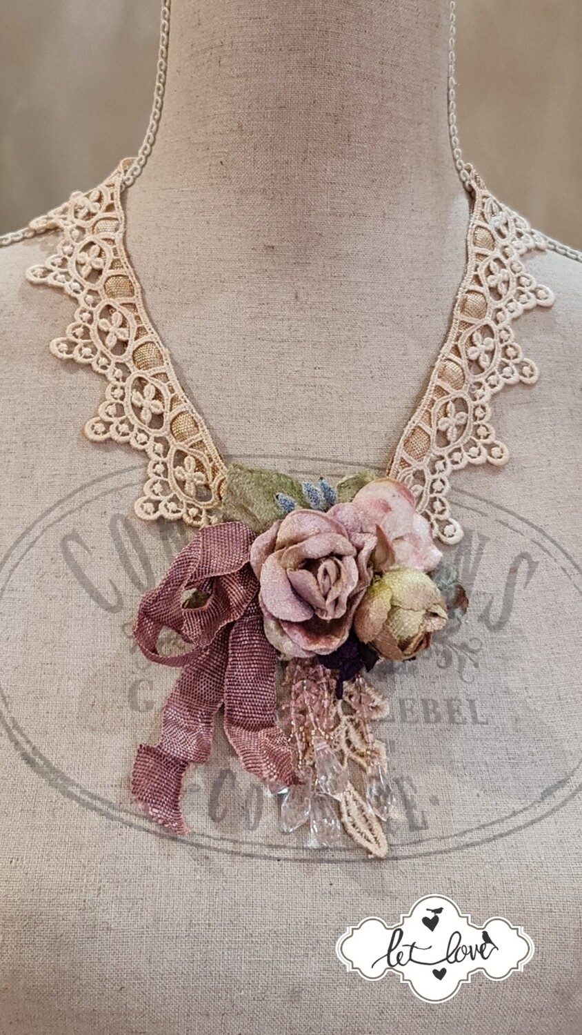 Vintage Lace & Rose Neckpiece/Brooch