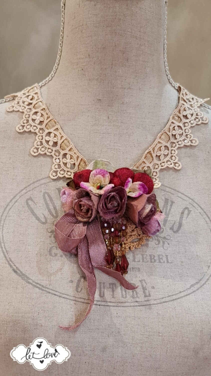 Vintage Lace &amp; Rose Neckpiece/Brooch