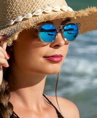 Raffia beach hat with white cowrie shells and white cord band. Free postage within Australia