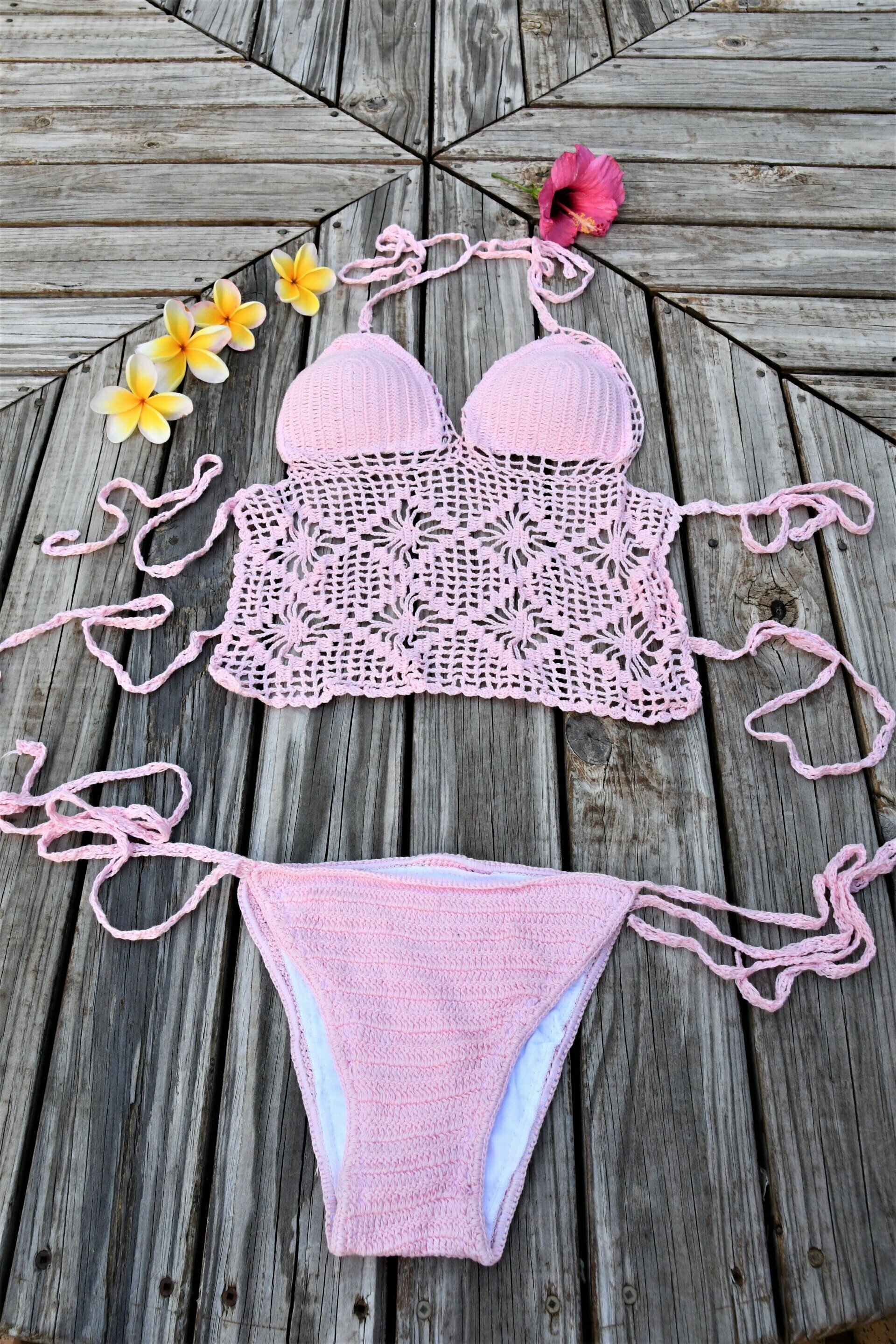 Jasmine Crochet Pink Bikini Top & Bottom.
Free Postage within Australia
