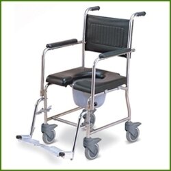 כסא רחצה ושירותים נירוסטה 201 מושב PU וגלגלי נירוסטה