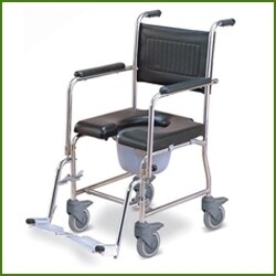 כסא רחצה ושירותים נירוסטה 201 מושב PU וגלגלי נירוסטה