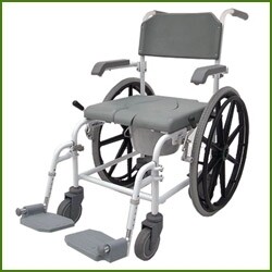 כסא רחצה ושירותים מאלומיניום, מושב PU, הנעה עצמית