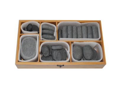 סט אבנים חמות בקופסת במבוק (40 יח') עם/בלי ווקס