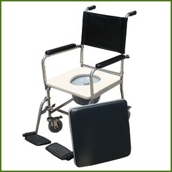 כסא רחצה ושירותים נירוסטה 201 מושב קשיח וגלגלי פלסטיק
