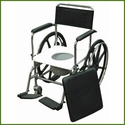 כסא רחצה ושירותים מנירוסטה 201 מושב קשיח, הנעה עצמית