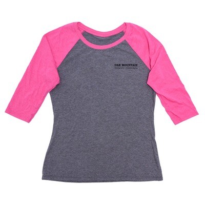 3/4 Sleeve Raglan T-Shirt Ladies Fuchsia / Gray
