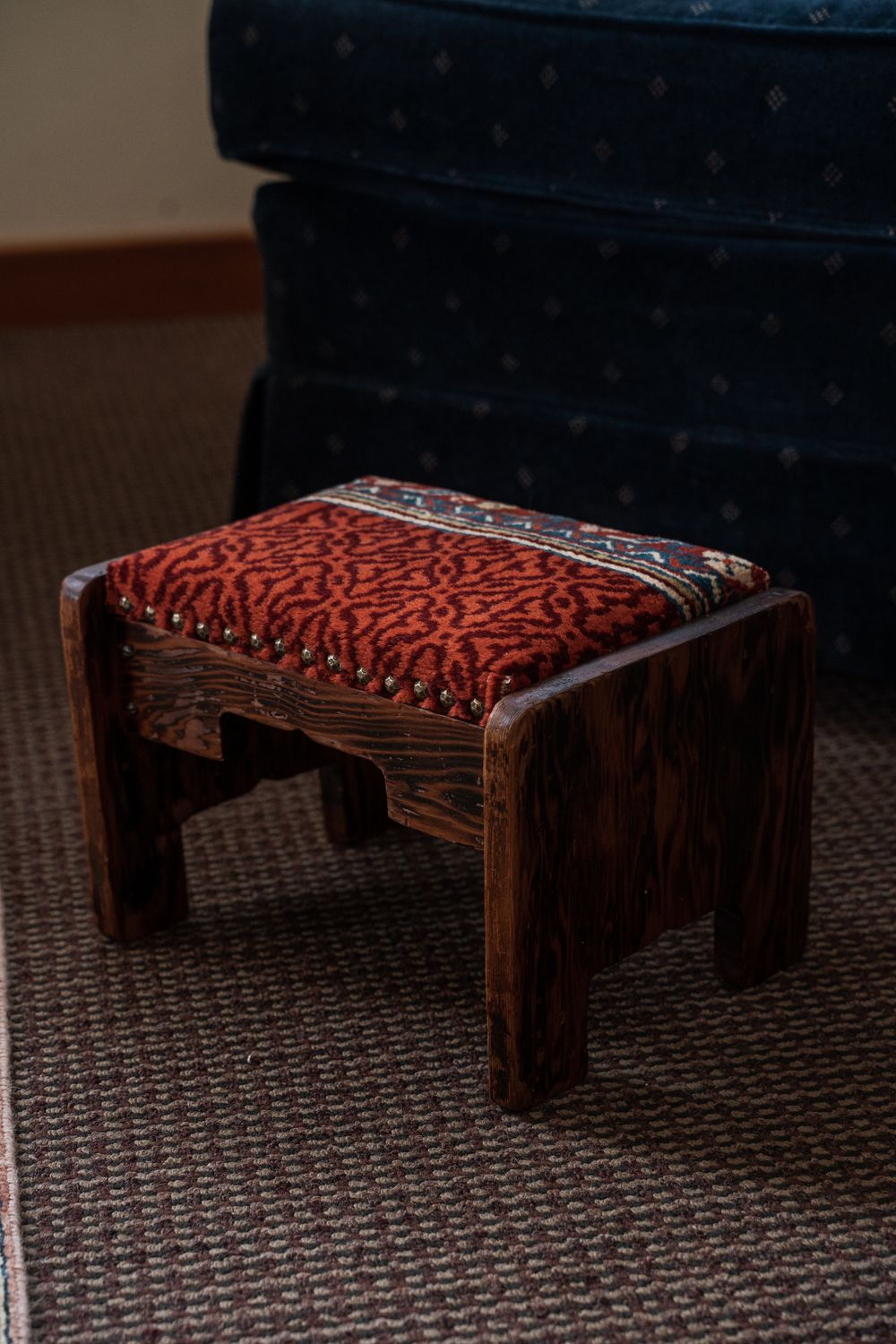 Antique footstool with Persian &quot;Tabriz&quot; upholstered cushion