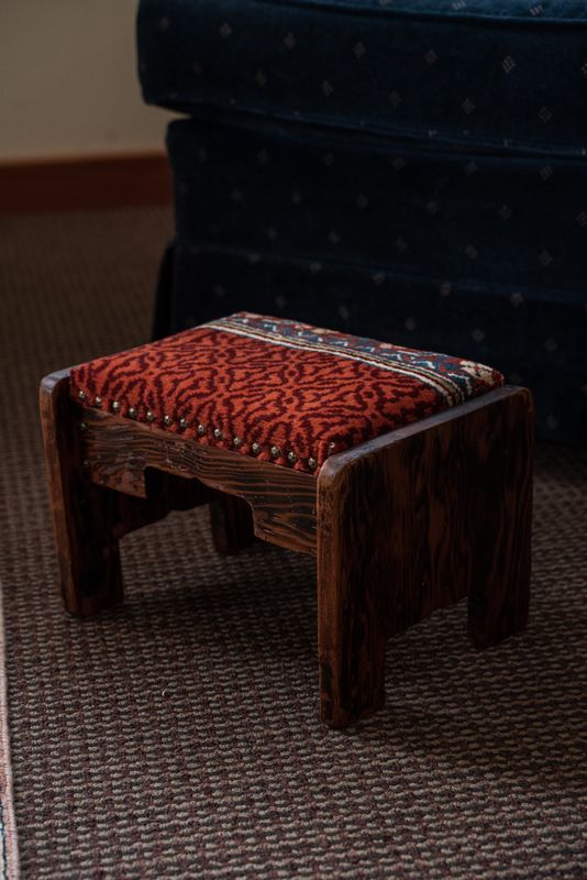 Antique footstool with Persian &quot;Tabriz&quot; upholstered cushion