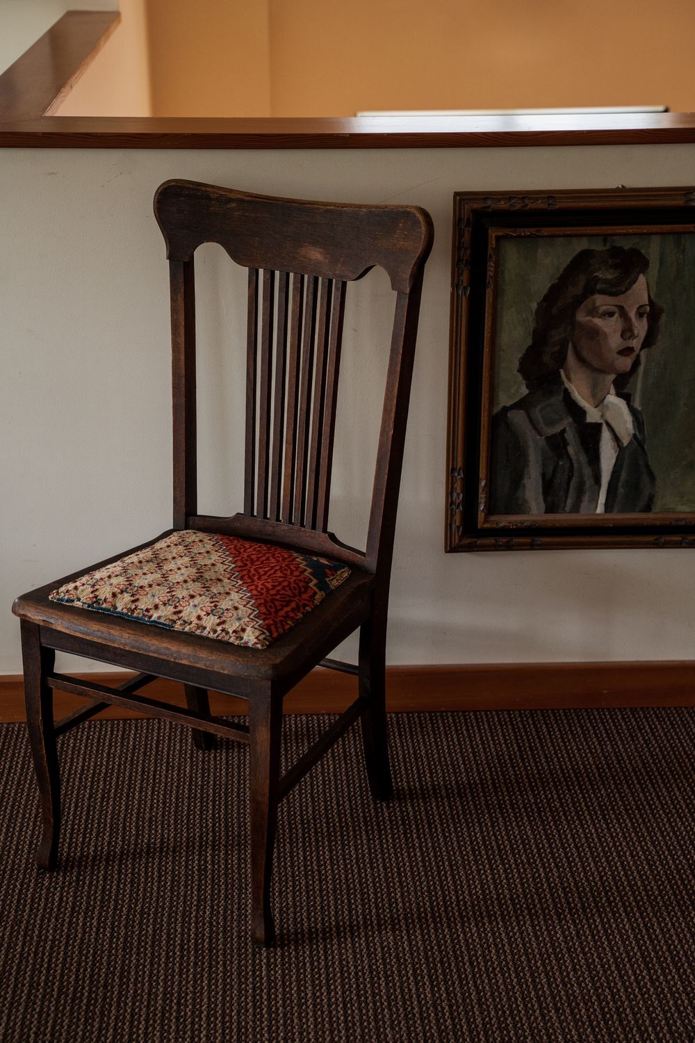 Antique wooden chair with Persian &quot;Tabriz&quot; rug