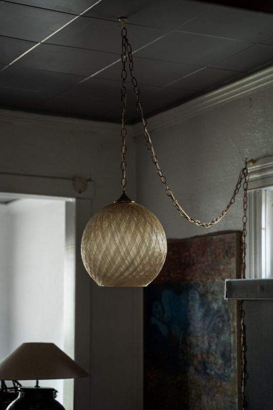 Mid Century spun fiberglass hanging lamp