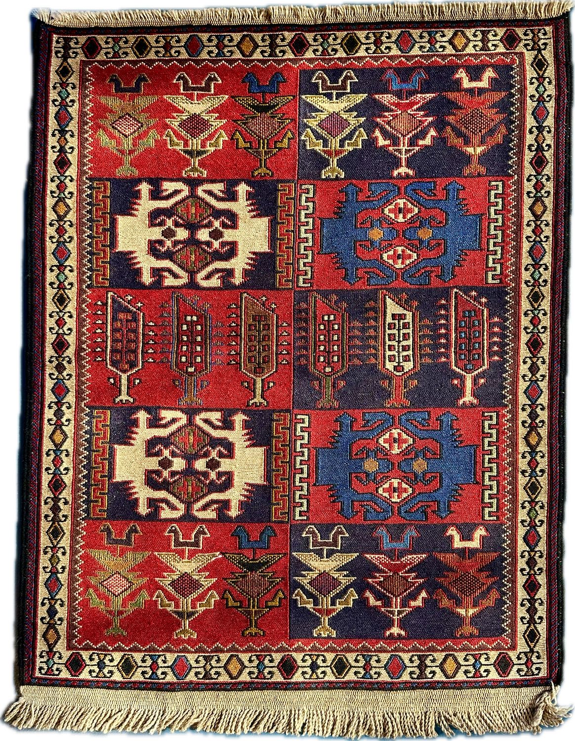 Tiny Persian &quot;Rah Rah&quot; sumak rug 25x34&quot;