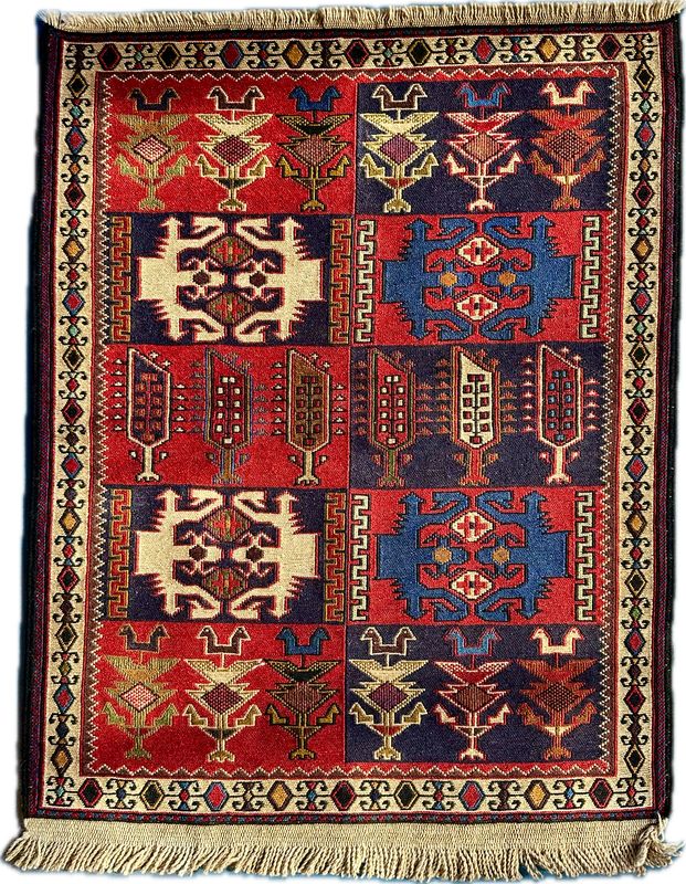 Tiny Persian "Rah Rah" sumak rug 25x34"