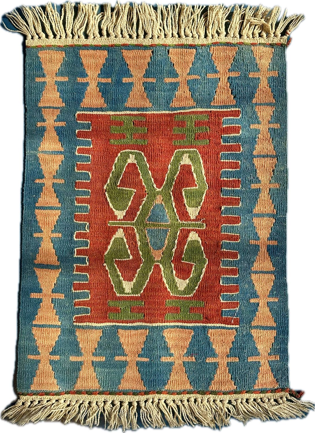 Tiny Turkish blue Kilim 22x35" Tiny Turkish blue Kilim 22x35"