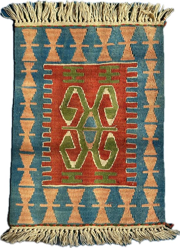 Tiny Turkish blue Kilim 22x35" Tiny Turkish blue Kilim 22x35"