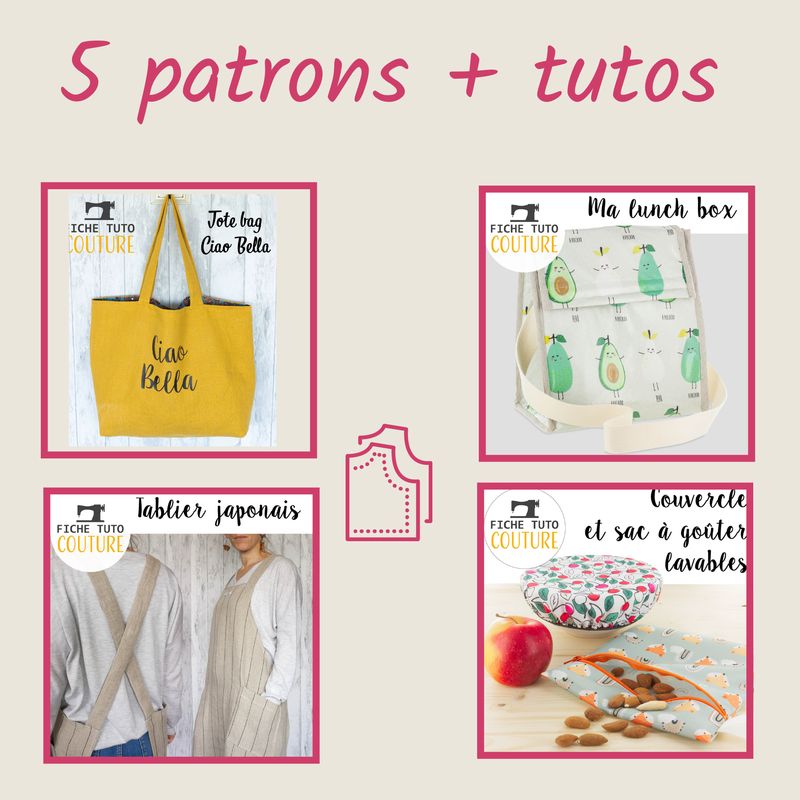 Lot de 5 patrons débutants avec tutos explicatifs