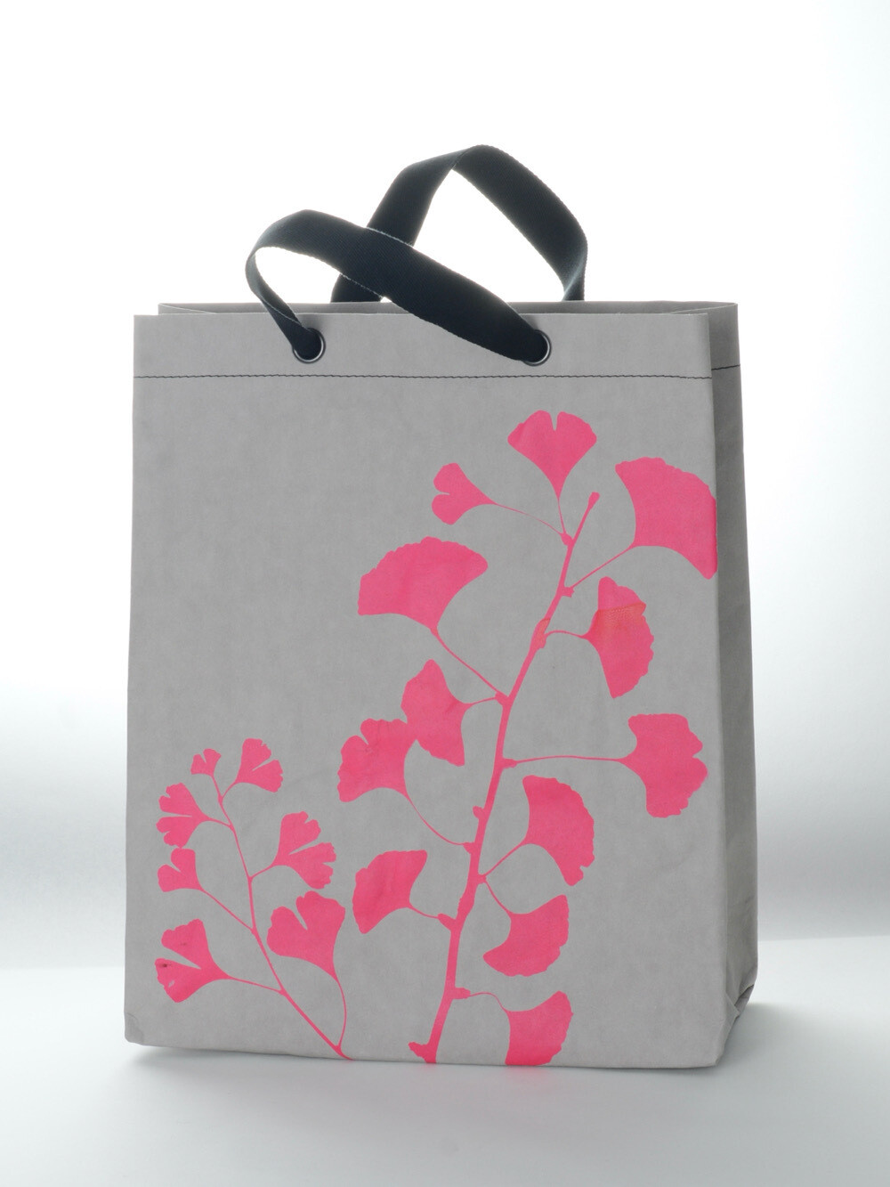 Shopper Ginkgo grau mit pinkem Druck