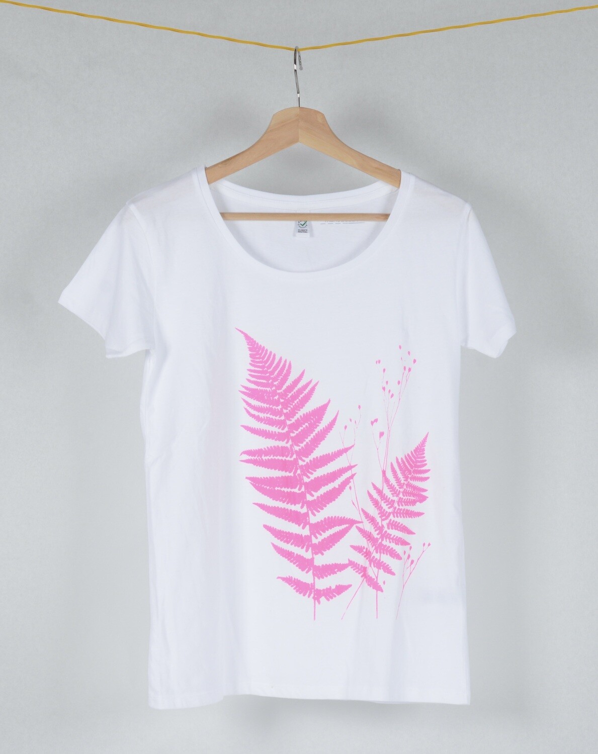 T-Shirt Farn (female) weiss mit pinkem Druck