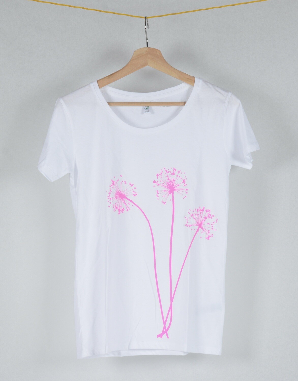 T-Shirt Allium (female) weiss mit pinkem Druck