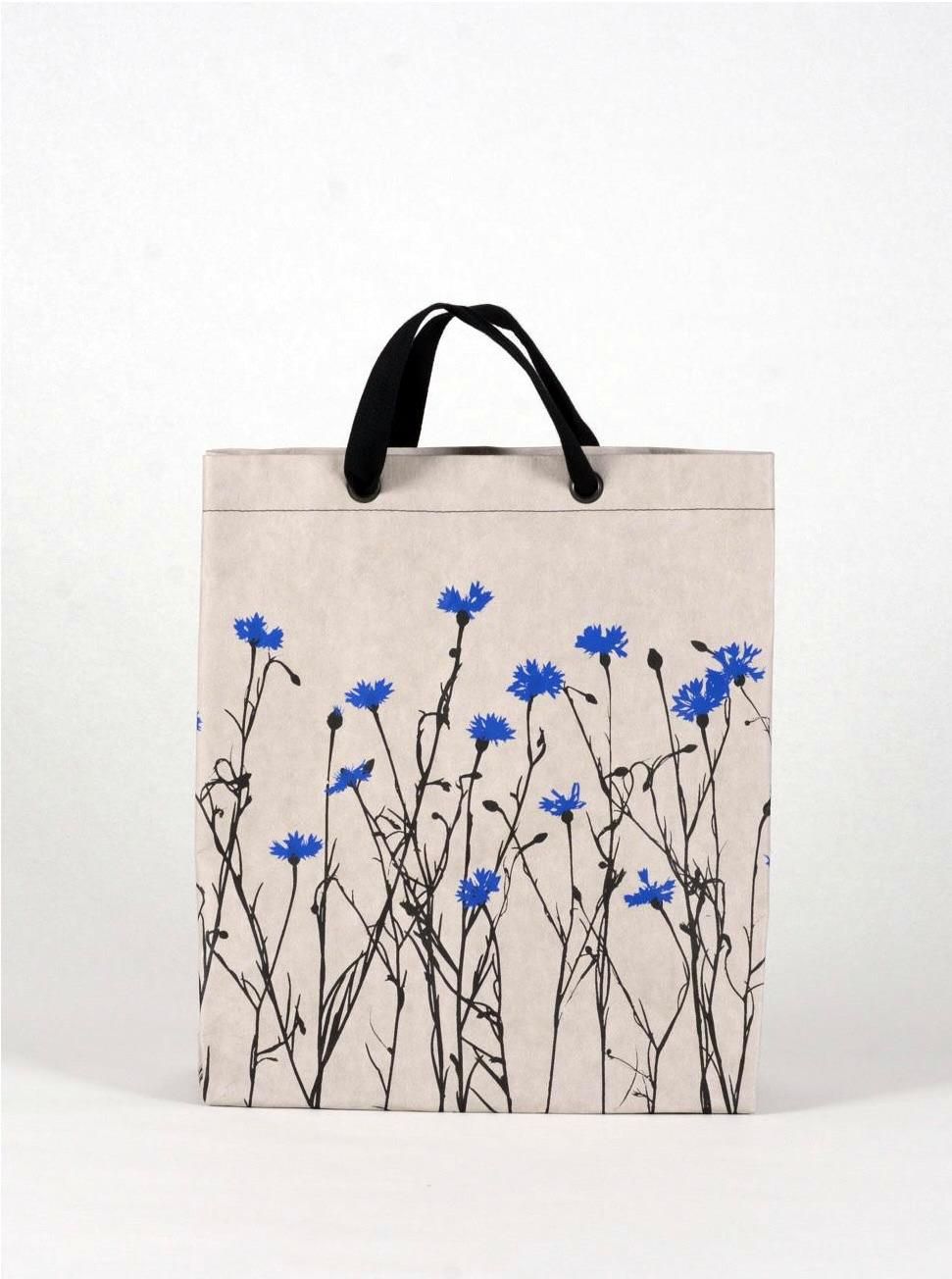 Shopper Kornblume grau mit blau/schwarzem Druck