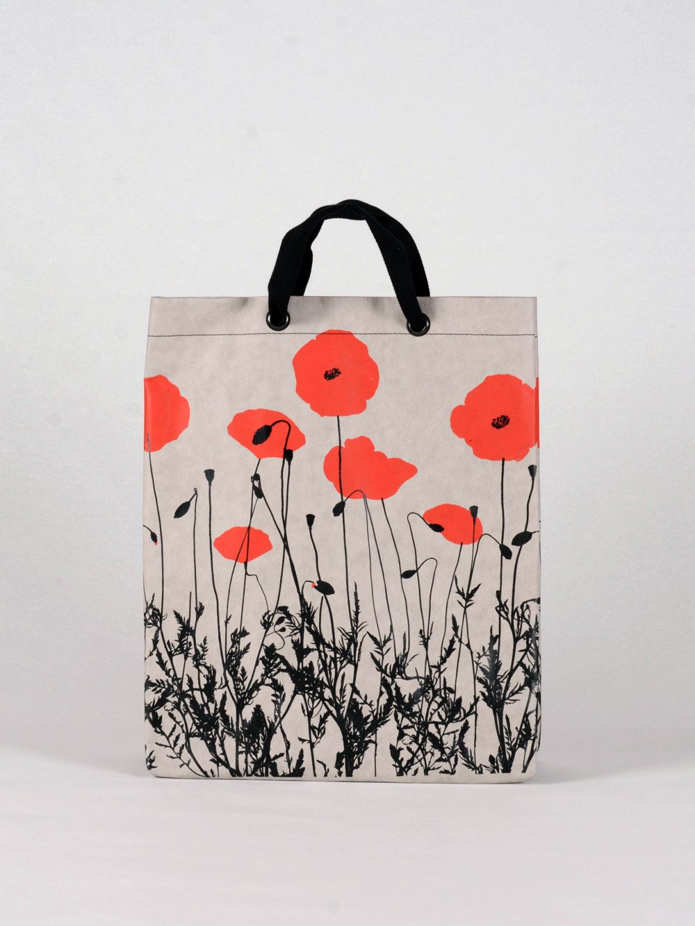 Shopper Mohnwiese grau mit rotem Druck