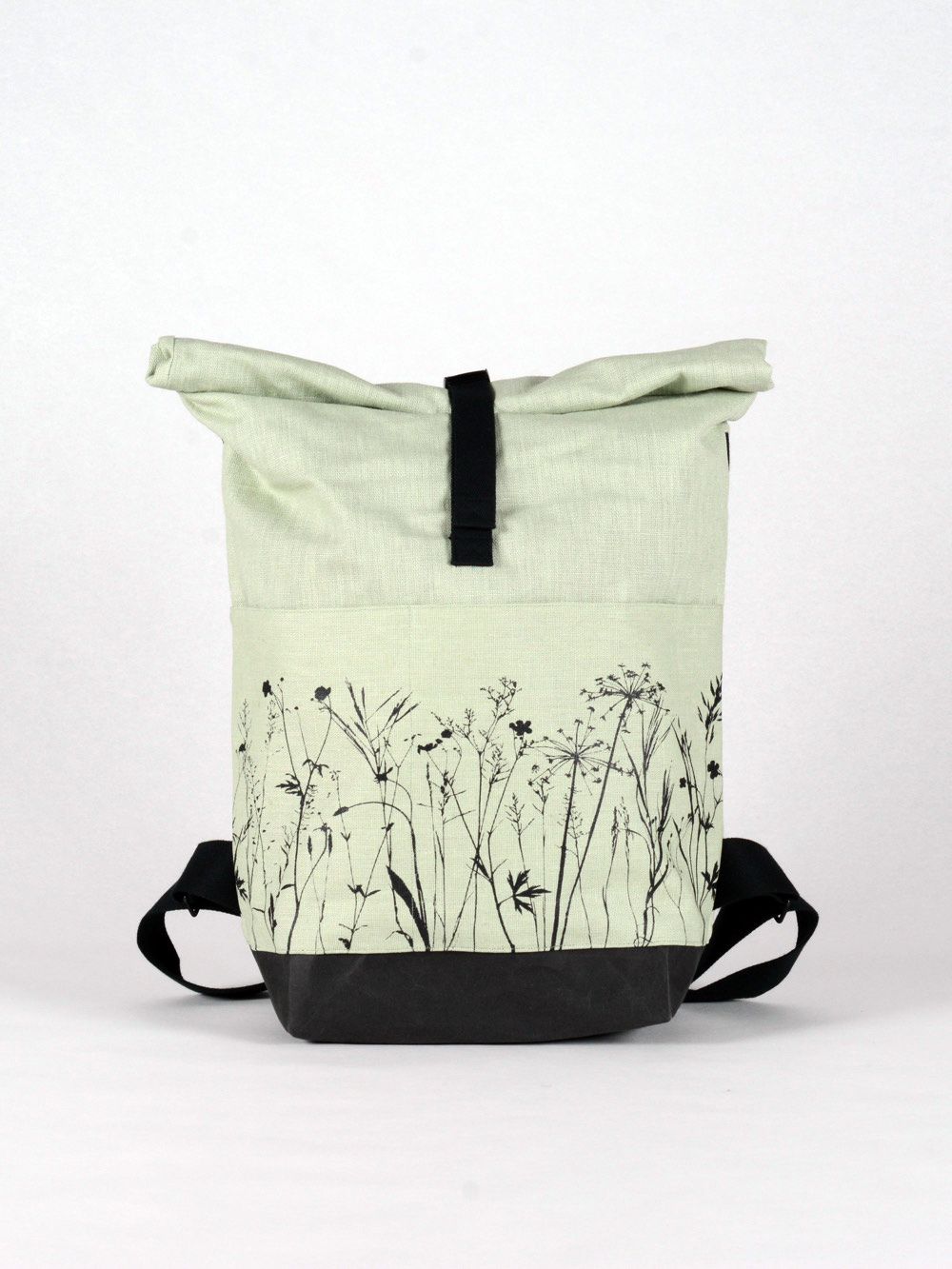 Rucksack Wiese mint mit schwarzem Druck