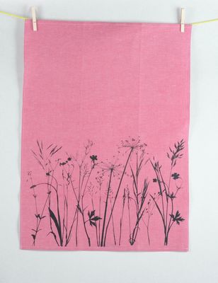 Geschirrtuch Wiese pink mit schwarzem Druck