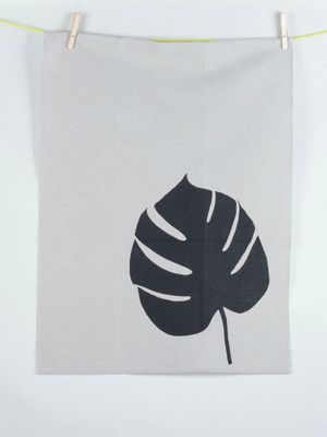 Geschirrtuch Monstera grau mit schwarzem Druck