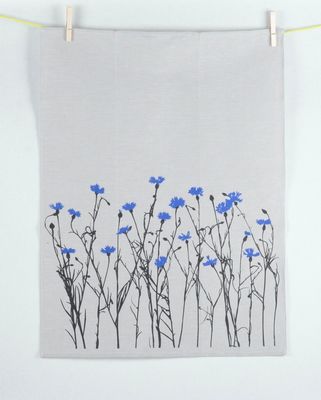 Geschirrtuch Kornblume grau mit schwarz/blauem Druck