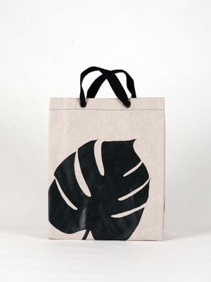 Shopper Monstera grau mit schwarzem Druck